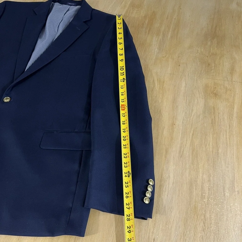 Stafford Blazer Mens 48L Long Wool Golden Buttons Navy Suit Jacket Sport Coat